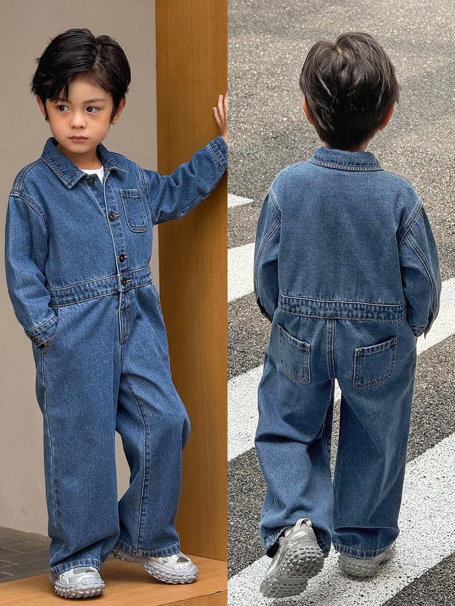 SHEIN Tuta in jeans blu per ragazzo giovane