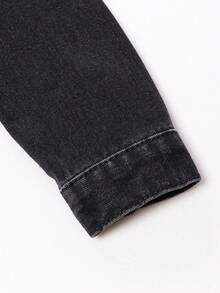 Tween Boys Denim Set, Loose Fit Distressed Black & Grey Jacket, Casual Vintage Straight Leg Washed Black & Grey Jeans Outfit Boys Jeans Suit Boys Denim Jacket And Jeans Set Black Jeans For Kids Boys Black Denim Outfit Set Jean Jacket Kids Fall Winter - Dark Grey - View 5
