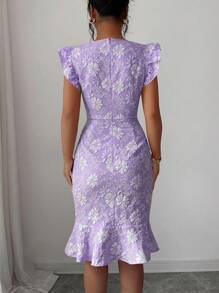 Elenzga Váy đi làm Jacquard thanh lịch, mùa hè - Màu tím - Xem 2