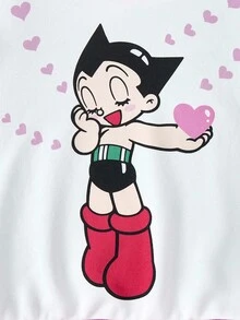 Astro Boy X SHEIN sweat-shirt à capuche à manches longues avec graphique de personnage de dessin animé mignon en blocs de couleurs pour jeune fille - Multicolore - Voir 5