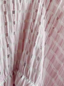 Sweetra Blusa de manga corta con efecto de cintura ceñida a rayas rosa, look dulce y juvenil para mujeres