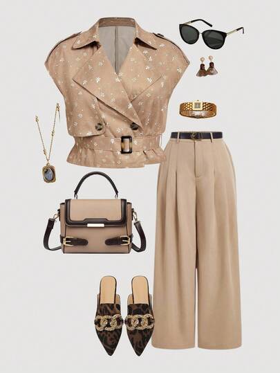 SHEIN MOD Plus Size Blommig Ärmlös Vindjacka, Höst/Vinter