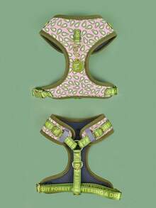 Zazumi 情人节和新年礼物 奢华设计高品质五金金色金属扣时尚印花宠物背带和 1 个配色 ID 标签 适合中小型和大型小狗节日礼物