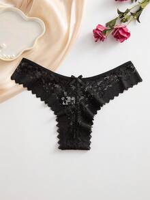 SHEIN 8件套浪漫性感蕾丝女士比基尼内裤，多色 - 黑色 - 查看 5