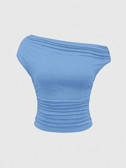 Grunge Punk Y2K Shibuya Girl Millennials Retro wiederbelebtes enges Schulter gerafftes Damen T-Shirt