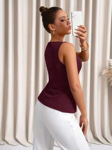 Lavishia 女士优雅通勤方领纽扣背心 - 紫紅色 - 查看 2