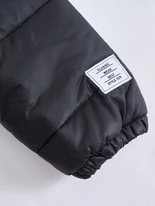 SHEIN Kleine Jungen Schwarzer Steppmantel in Mittellänge, warm, lässig, vielseitig, dicker Winterjacke