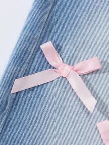 SHEIN Baby Girls' Wide Leg Jeans,Cute Pink 3D Bow Denim Pants For Summer,Graphic Loose Casual College Style,Fall Winter Jeans - Light Wash - View 5