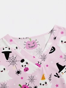 PopScrub Đồng phục y tá/bác sĩ làm việc/kiểm tra sức khỏe phẫu thuật/đồng phục làm việc chải chuốt cho thú cưng màu trơn/đồng phục làm việc cho chuyên gia dinh dưỡng Đồng phục phòng thí nghiệm chức năng tay ngắn/nhiều túi, trang phục ngày lễ chức năng cho nữ, áo nữ, áo nữ mùa hè, áo nữ Halloween - Hồng - Xem 3