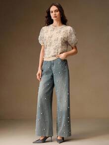 Anewsta Áo thun tay ngắn màu xanh lá cây mỏng thanh lịch cổ điển - Màu xanh bụi bặm - Xem 5