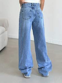 EURMUSE Low Waist Splashing Washed Straight Jeans Damen Hosen Damen Kleidung Y2k Damen Sommerkleidung Damen Sommerkleidung - Mittele Waschung - Übersicht 2