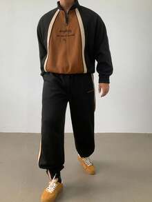 DAZY Conjunto de sudadera de media cremallera con bloques de color para hombre, otoño - Multicolor - Ver 3