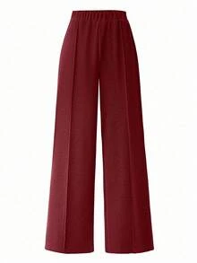 Rometta Conjunto casual de 2 piezas de talla grande para mujer con blusa de manga larga de color contrastante y pantalón de pierna ancha - Burdeos - Ver 8