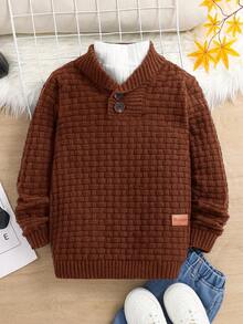SHEIN 青少年男童休闲半拉链套头长袖针织毛衣