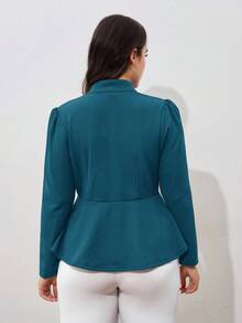 SHEIN Clasi Plus Notched Detail Ruffle Hem Blazer,Business Casual Woman In Fall/Winter - Cadet Blue - View 2