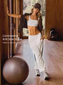 GLOWMODE SoftSerene 莫代尔丝滑透气防夹袖口宽松撞色侧条纹运动裤，配有侧拉链口袋，日常休闲装 - 白色 - 查看 3