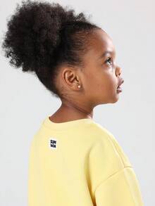 SUMWON 女孩情人节心形印花长袖 T 恤连衣裙可爱甜美休闲日常运动衫束腰外衣秋冬春季粉色心形图案 - 黃色 - 查看 4