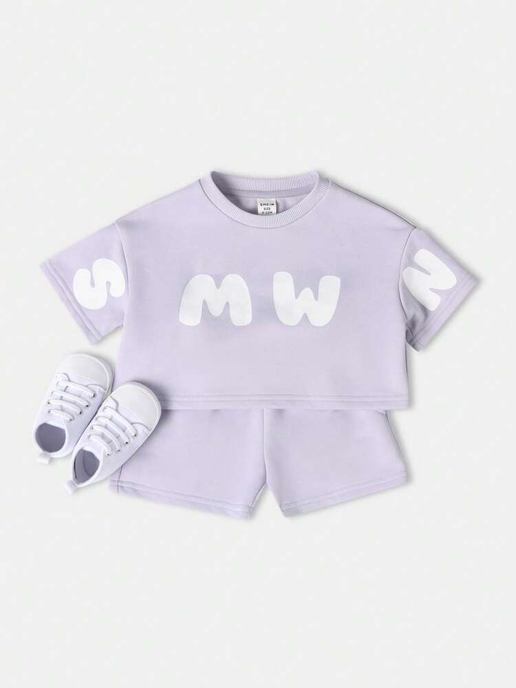 SMWN Logo Print Crop Top With Matching Jersey Shorts