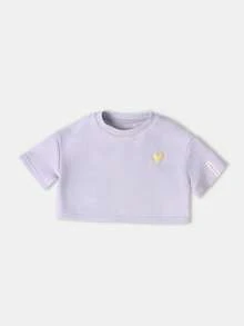 SUMWON Ensemble coordonné fille bébé avec amour de soi, t-shirt à manches courtes et Sweat-shirt oversize avec short assorti, imprimé cœurs, tenue d'été et de printemps - Prune - Voir 4