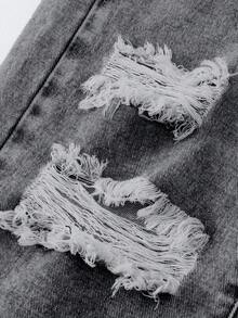 SHEIN Tween Girls' Y2K Distressed Jeans, Casual Street Style, Asymmetrical Waist, Soft & Comfortable, Light Wash Blue, Versatile All-Match Denim Pants, 2025 New Collection, Suitable For Daily Wear, All Season Fall Winter - Light Grey - View 3