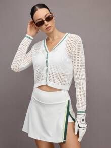 Activina Damski sweter dzianinowy z kontrastowym wykończeniem i wycięciami