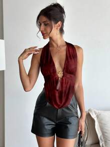 Aloruh Áo kiểu nữ màu đỏ rượu vang, cổ khoét sâu, xếp ly, gợi cảm, thanh lịch, thích hợp cho mùa hè, hoàn hảo cho kỳ nghỉ và mặc bên hồ bơi, đi du thuyền, những chuyến đi cuối tuần, kỳ nghỉ hè, cũng thích hợp cho lễ hội âm nhạc Coachella. - Màu Đỏ Sâu - Xem 6