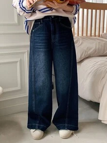 Dazy Kids Tween 女童休闲宽松洗水牛仔裤 - 藍色 - 查看 4