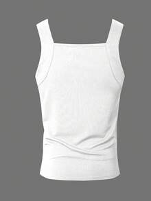 Manfinity Dauomo Men Plain Ribbed Slim Fit Casual Tank Top - White - View 2