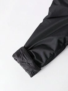 Girls' Detachable Faux Fur Collar Cinched Waist Parka Coat With Large Pockets, Suitable For Casual, Commute, School, Autumn/Winter Fall - Black - View 5