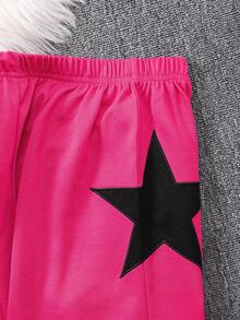 SHEIN 女童 Tween Girl 星星刺绣连帽运动服，适合秋冬季 - 玫紅色 - 查看 5