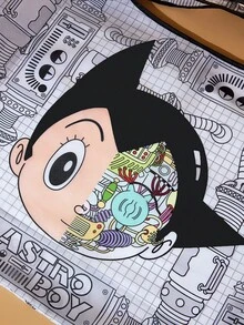Astro Boy X SHEIN 1 pièce Sac de courses pliable avec motif de personnage de dessin animé mignon, sac fourre-tout avec pochette amovible avec chaîne de perles, peut être accroché aux sacs - Multicolore - Voir 7