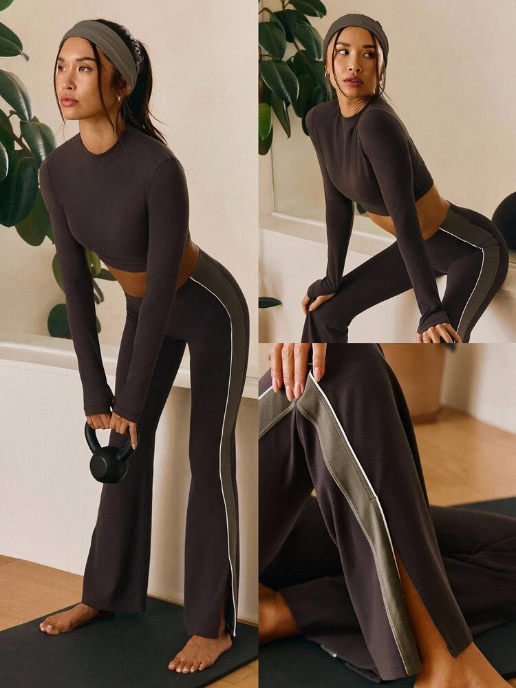31" FeatherFit™ Contrasting Side Stripe Split Hem Flare Leggings Low Impact Yoga Pilates Studio Daily Casual Wear  Spring Summer