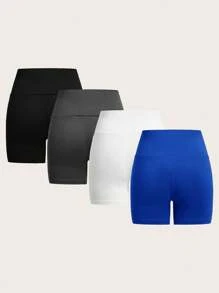 SHEIN EZwear 4 pantaloni scurți de compresie pentru ciclism casual pentru femei, potriviți pentru vară - Multicolor - Vizualizare 2
