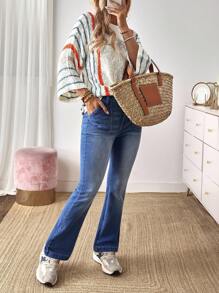 EMERY ROSE Quần Jeans Nữ Ống Loe Túi Đa Năng Thường Ngày - Màu xanh lam - Xem 5