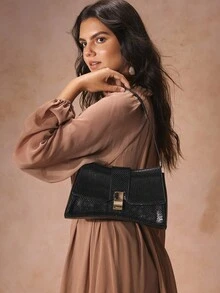 SHECARRY 时尚高端通勤黑色蛇皮单肩包 - 黑色 - 查看 1