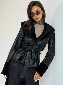 Aloruh 时尚百搭的秋冬通勤羊毛夹克 - 黑色 - 查看 3