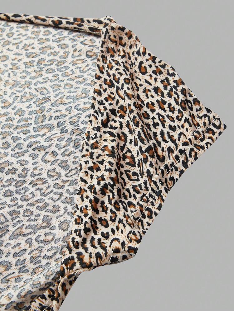 SHEIN Essnce 4pcs Casual Minimalist Solid Color & Leopard Print Round Neck Tight Backless Hollow Out Women T-Shirts, Suitable For Summer - Multicolor - View 6