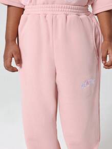 SUMWON Girls New York Athletics Varsity Logo T-Shirt Co-Ord Set Oversized Casual Wear Matching Two Piece Outfit Autumn Winter Collection - Pink - View 6