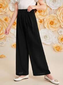 SHEIN Girlism Tween Girl Loose Cute Comfortable High-Waisted Straight Long Solid Color Simple Pants For Home