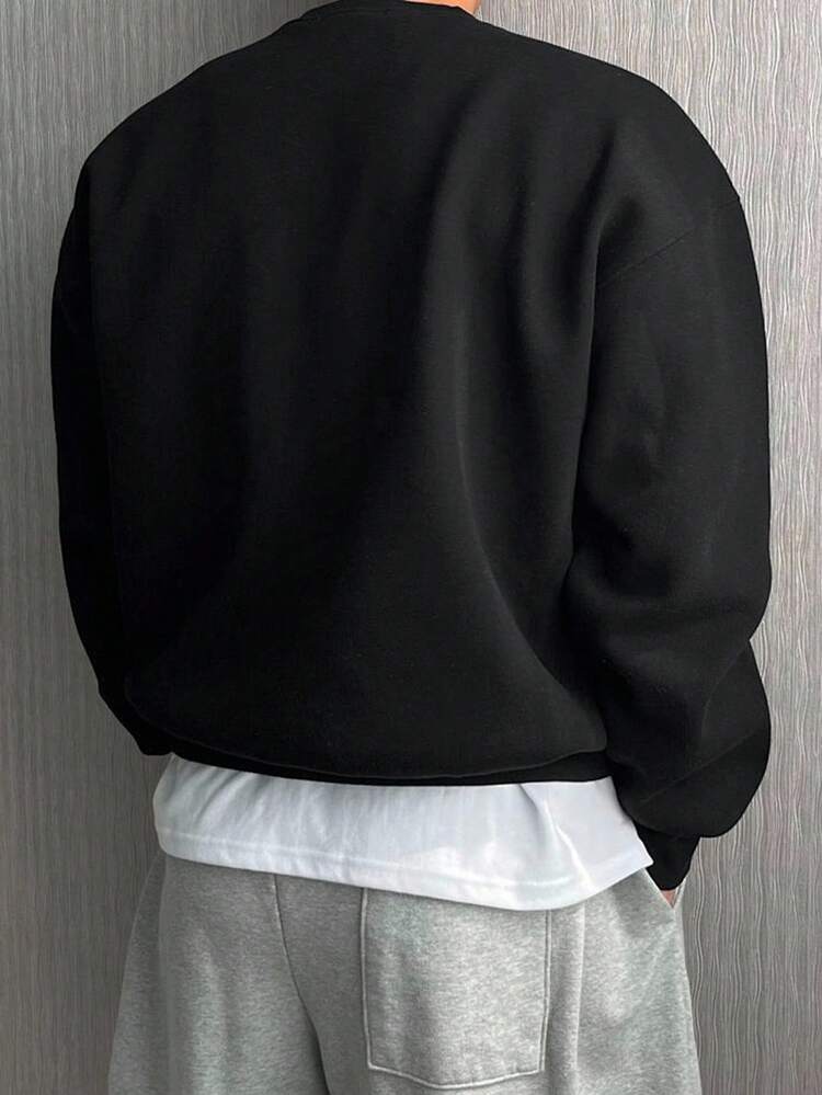 Men Autumn Artistic Letter Embroidery Pullover Sweatshirt