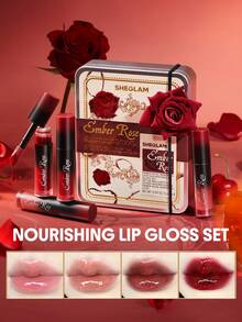 SHEGLAM Ember Rose Immortal Love Nourishing Lip Gloss Set 4 Pcs/Set Liquid Lipstick Kit Valentines High Shine Finish Ultra Moisterizing Lip Glaze Set Luminous Shine Non-Sticky Li Makeup Collection Brand Beauty Makeup Face Paint Cosmetic For Women Girls Perfect For Fall Winter Ideal For Y2K Fancy Fashion Suitable For Birthday Christmas Present Party Ready Best Color