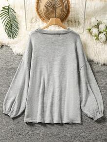 Modelyn Plus Size Solid Color Minimalist Long Sleeve Sweater, Everyday Wear Winter Fall Autumn - Grey - View 3