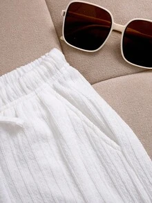 SHEIN Tween 女童宽松休闲简约舒适中腰阔腿裤，百搭