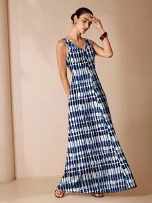 Shutterstock Glamance Women's Fashionable Elegant Casual Printed Sleeveless Dress - Blue - View 3