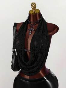 Amplova 女式深垂领露背吊带背心 - 黑色 - 查看 3