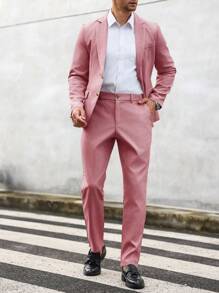 Manfinity Mode Men's Autumn Casual All-Match Suit: Jacket And Pants Set - Pink - View 4