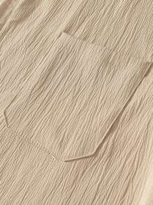 EGENSIO 男士立领短袖口袋衬衫和裤子套装两件套衬衫套装，舒适服装 - 卡其色 - 查看 2