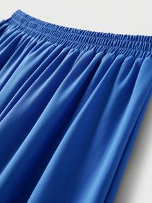 JNSQ Back To School Outdoor Sports Jersey Shorts Set, Kids Round Neck Contrast Color Patchwork Funny Letter Print Graphic Outdoor Sports Short Sleeve T-Shirt Set - Blue - View 9