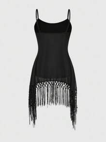 ROMWE Hippie 女式植绒网眼哥特式暗球透明流苏度假连衣裙 - 棕色 - 查看 2