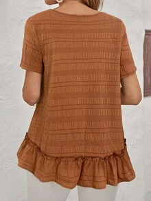 EMERY ROSE 素色荷葉邊紋理質感襯衫